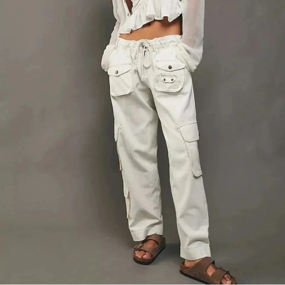 Free People Tahiti Low-Rise Cargo Pants White Tofu Medium